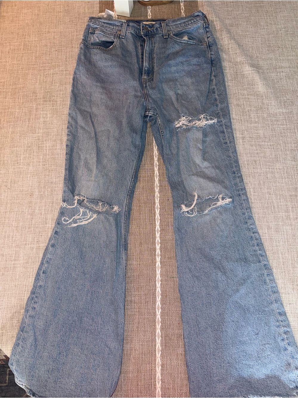 Levi's Distressed Wide Leg Flared Jeans - Light Blue